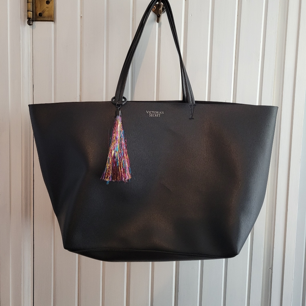 Victoria's Secret Black Tote Bag with Multicolor Tassel